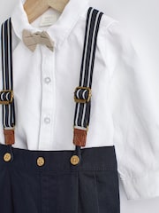 أزرق داكن أزرق - طقم للبيبي من 4 قطع مكوّن من قميص وبنطلون وحمَّالات قطن 100% (0 شهر - سنتين "2") - صورة 4 من 9