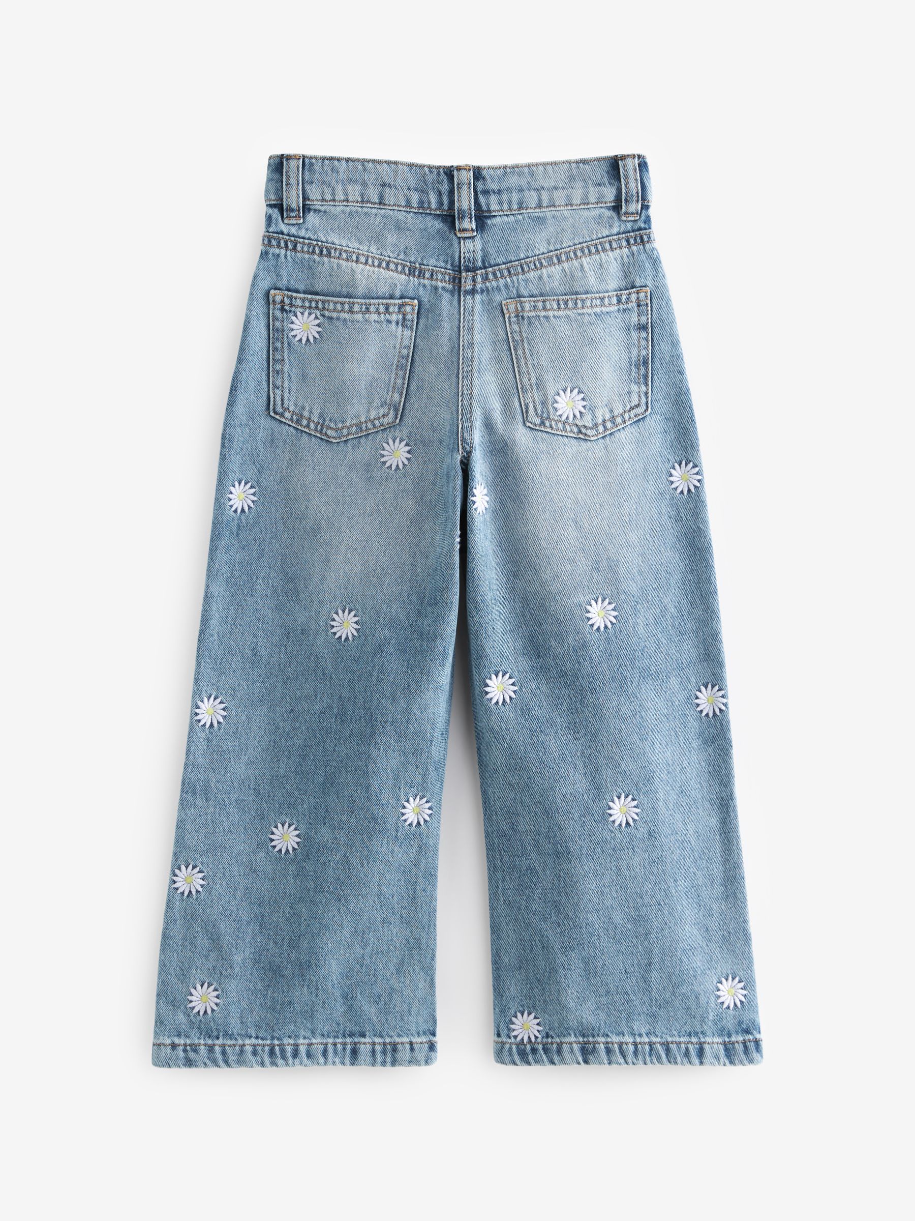 Buy Mid Blue Denim Floral Embroidered 100 Cotton Wide Leg Jeans 3 16yrs from Next USA