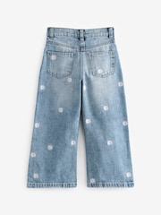 Mid Blue Denim Floral Embroidered 100% Cotton Wide Leg Jeans (3-16yrs) - Image 6 of 7