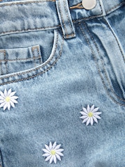 Mid Blue Denim Floral Embroidered 100% Cotton Wide Leg Jeans (3-16yrs) - Image 7 of 7