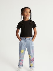 Mid Blue Denim Mom 100% Cotton Smiley World Jeans (3-16yrs) - Image 1 of 8