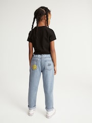 Mid Blue Denim Mom 100% Cotton Smiley World Jeans (3-16yrs) - Image 2 of 8