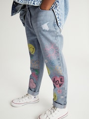 Mid Blue Denim Mom 100% Cotton Smiley World Jeans (3-16yrs) - Image 3 of 8