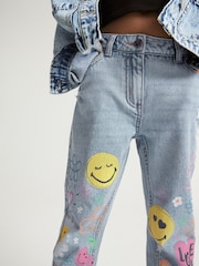 Mid Blue Denim Mom 100% Cotton Smiley World Jeans (3-16yrs) - Image 4 of 8