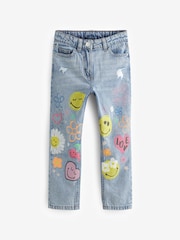 Mid Blue Denim Mom 100% Cotton Smiley World Jeans (3-16yrs) - Image 5 of 8