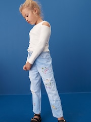 Denim Bright Blue Floral Embroidered Mom Jeans (3-16yrs) - Image 1 of 7