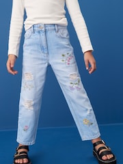Denim Bright Blue Floral Embroidered Mom Jeans (3-16yrs) - Image 2 of 7