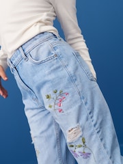 Denim Bright Blue Floral Embroidered Mom Jeans (3-16yrs) - Image 4 of 7
