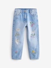 Denim Bright Blue Floral Embroidered Mom Jeans (3-16yrs) - Image 5 of 7