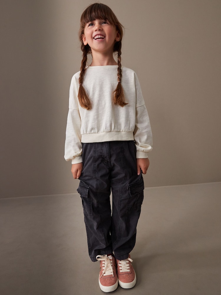 Charcoal Grey Wide Leg Cargo Trousers (3-16yrs) - Image 1 of 7