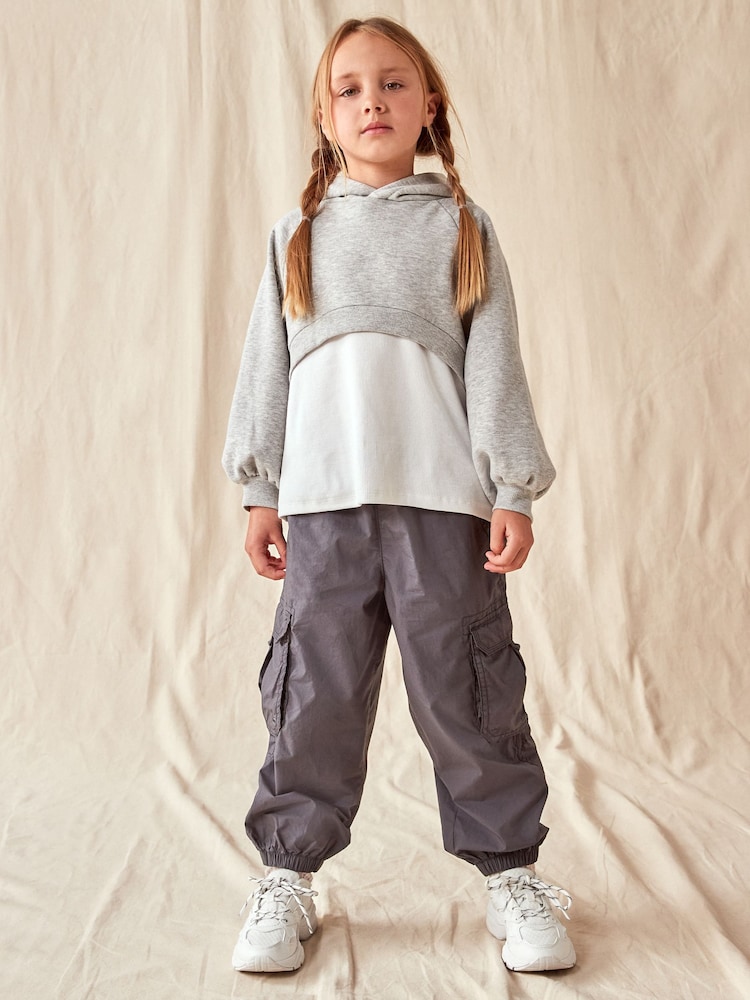 Charcoal Grey 100% Cotton Parachute Cargo Trousers (3-16yrs) - Image 1 of 10
