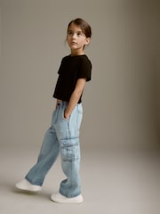 Light Blue Denim 100% Cotton Wide Leg Cargo Jeans (3-16yrs) - Image 2 of 7