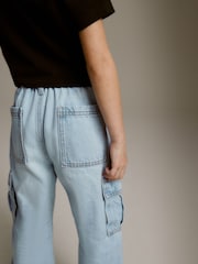 Light Blue Denim 100% Cotton Wide Leg Cargo Jeans (3-16yrs) - Image 4 of 7