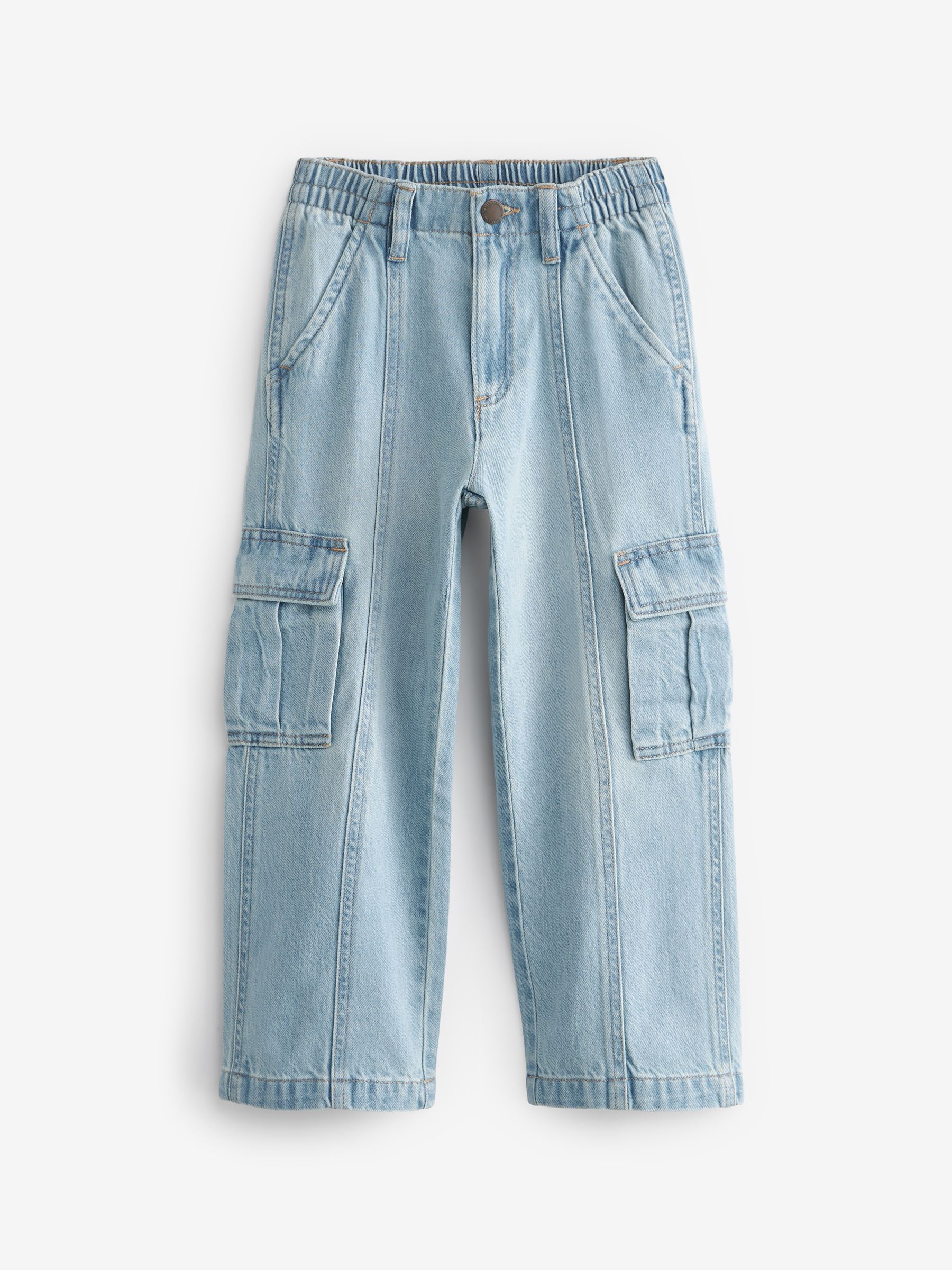 Buy Light Blue Denim 100% Cotton Wide Leg Cargo Jeans (3