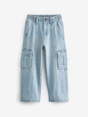 Light Blue Denim 100% Cotton Wide Leg Cargo Jeans (3-16yrs) - Image 5 of 7