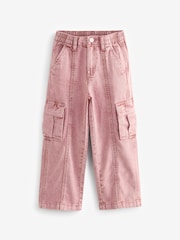 Pink 100% Cotton Wide Leg Cargo Jeans (3-16yrs) - Image 1 of 3