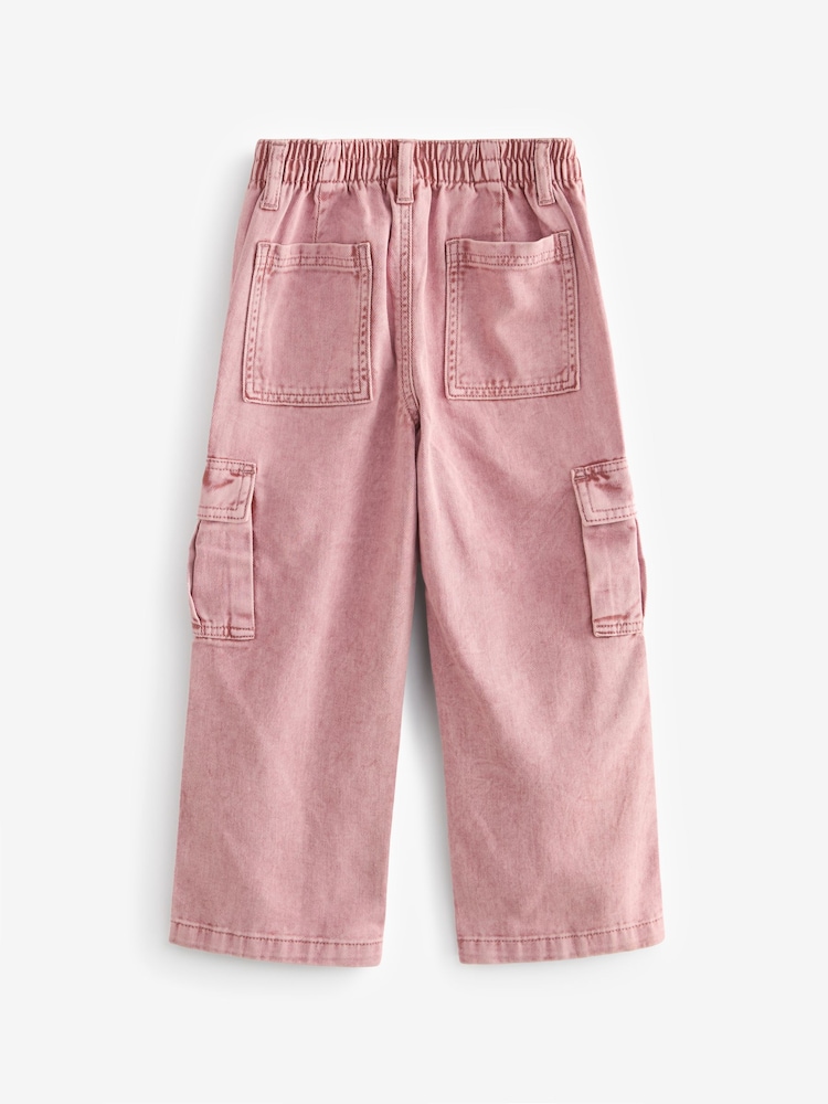 Pink 100% Cotton Wide Leg Cargo Jeans (3-16yrs) - Image 2 of 3