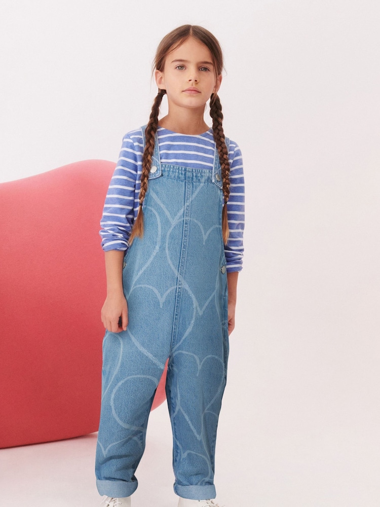 Mid Blue Denim Heart Dungaree (3-16yrs) - Image 1 of 6