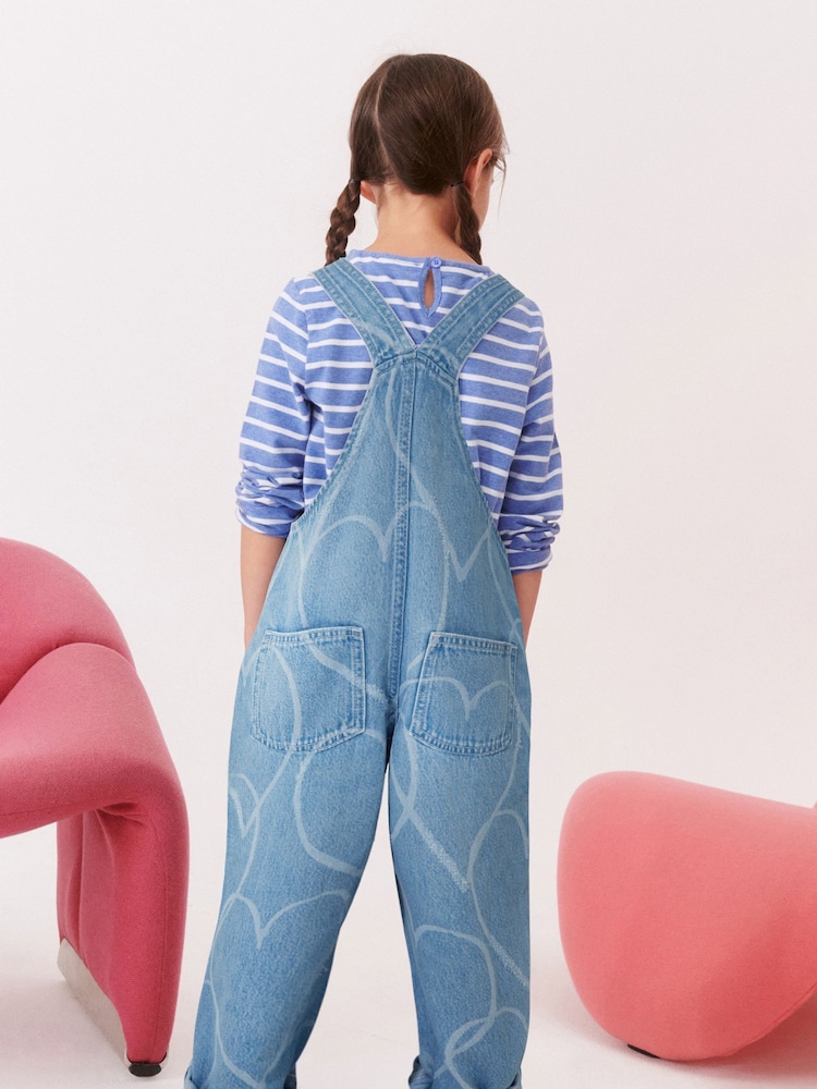 Mid Blue Denim Heart Dungaree (3-16yrs) - Image 2 of 6