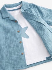 Blue Short Sleeves Textured 100% Cotton Shirt and Shorts Set (3mths-12yrs) - Image 8 of 9