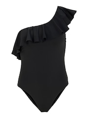 Mint Velvet Black Frill One Shoulder Swimsuit - Image 5 of 6