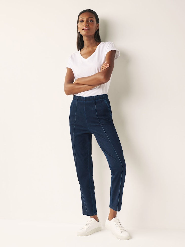 Denim Dark Blue Jersey Seam Front Tapered Trousers - Image 1 of 7