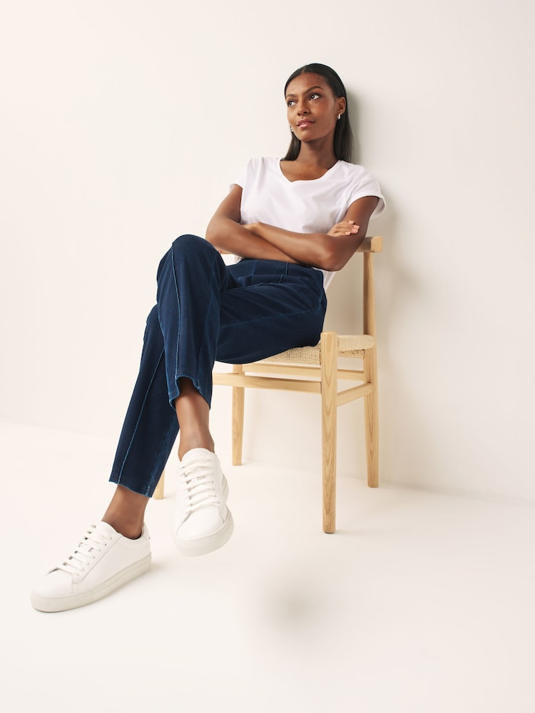 Denim Dark Blue Jersey Seam Front Tapered Trousers - Image 2 of 7