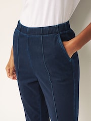 Denim Dark Blue Jersey Seam Front Tapered Trousers - Image 5 of 7