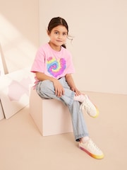 Pink/White Multi Standard Fit (F) Star Lace-Up Trainers - Image 2 of 8