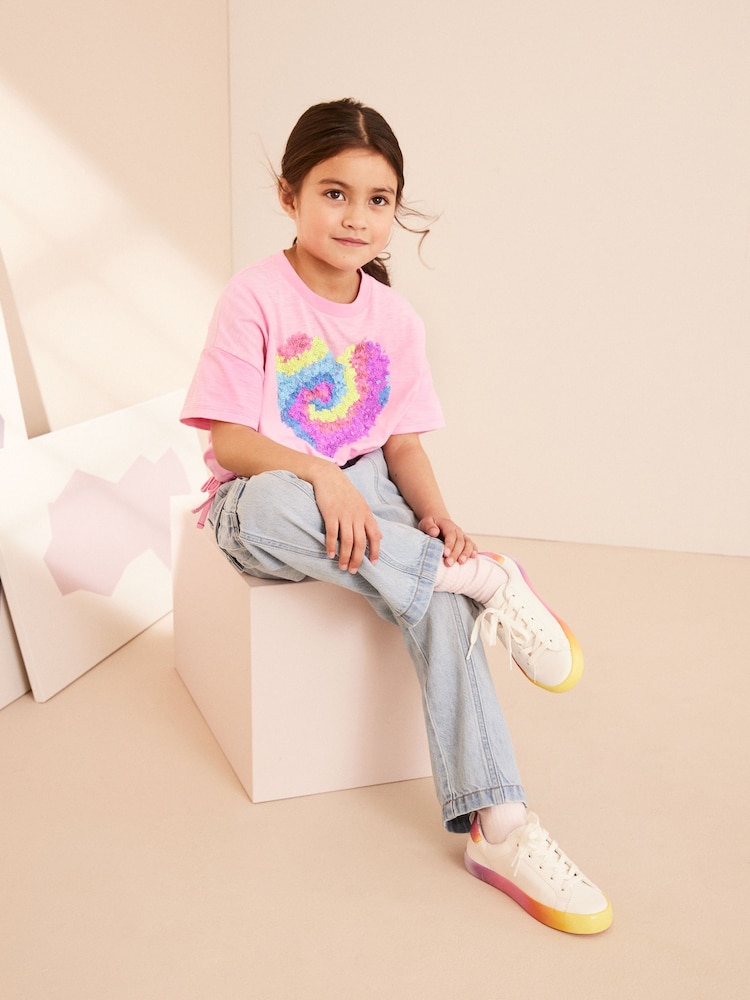 Pink/White Multi Standard Fit (F) Star Lace-Up Trainers - Image 2 of 8 Pink/White Multi Standard Fit (F) Star Lace-Up Trainers - Image 2 of 8