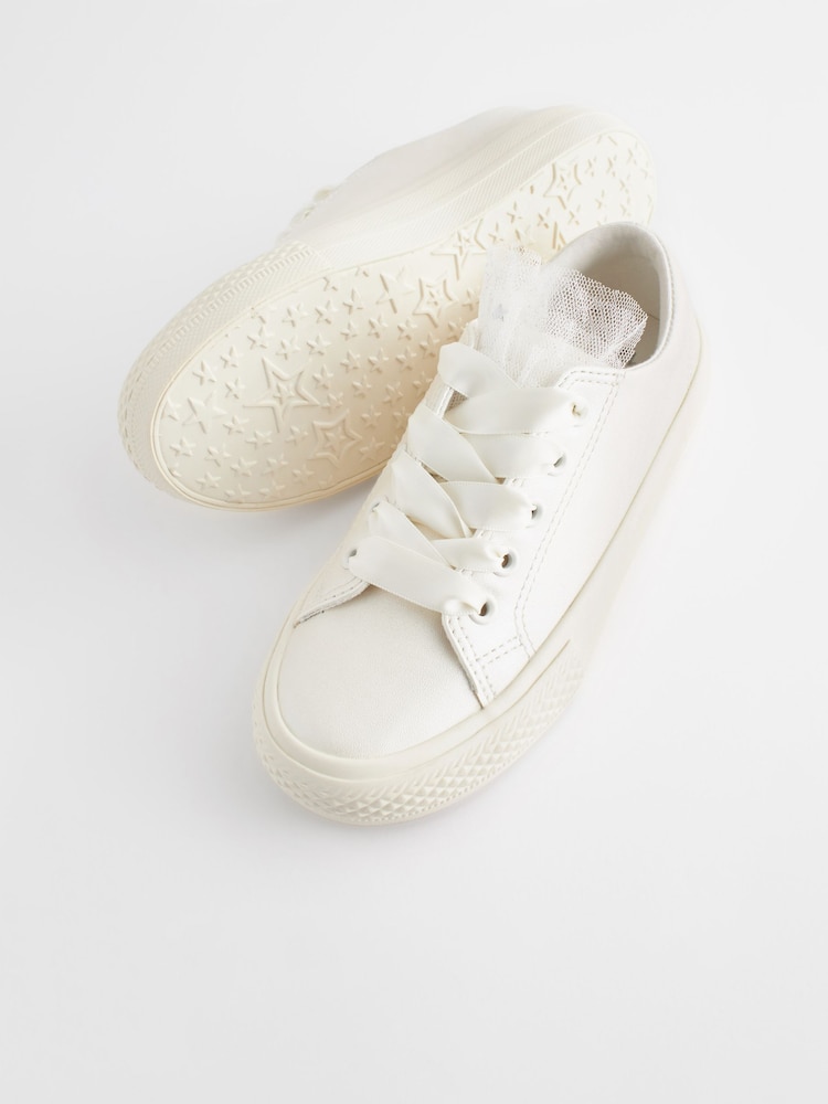 White Flower Girl Occasion Tulle Lace-Up Trainers - Image 4 of 8