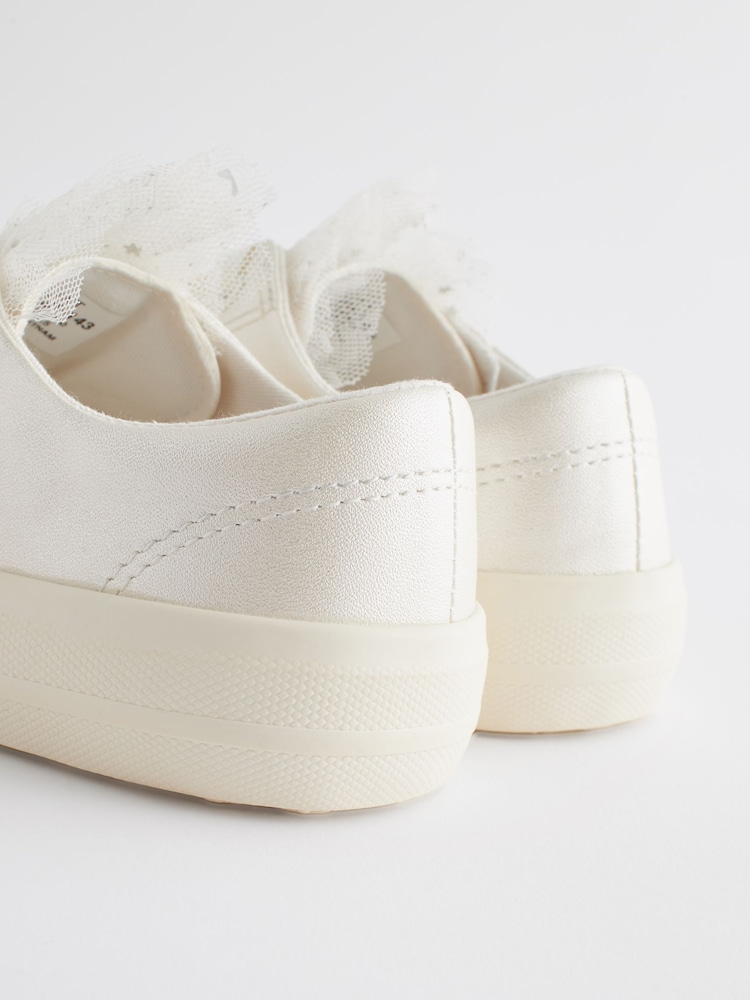 White Flower Girl Occasion Tulle Lace-Up Trainers - Image 5 of 8