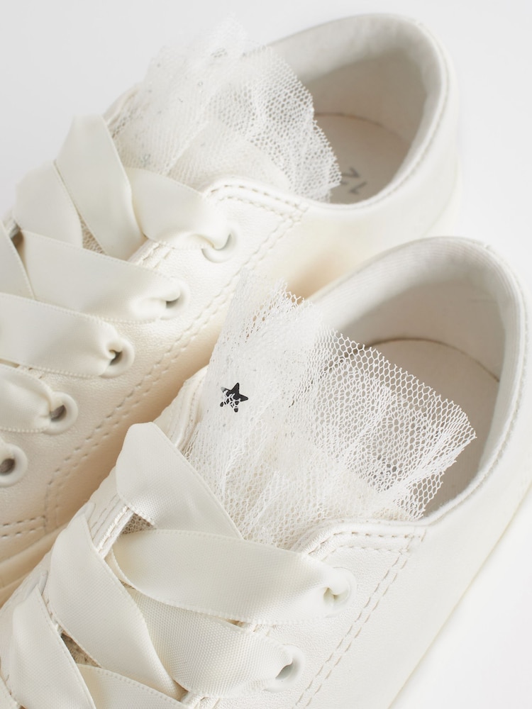 White Flower Girl Occasion Tulle Lace-Up Trainers - Image 6 of 8