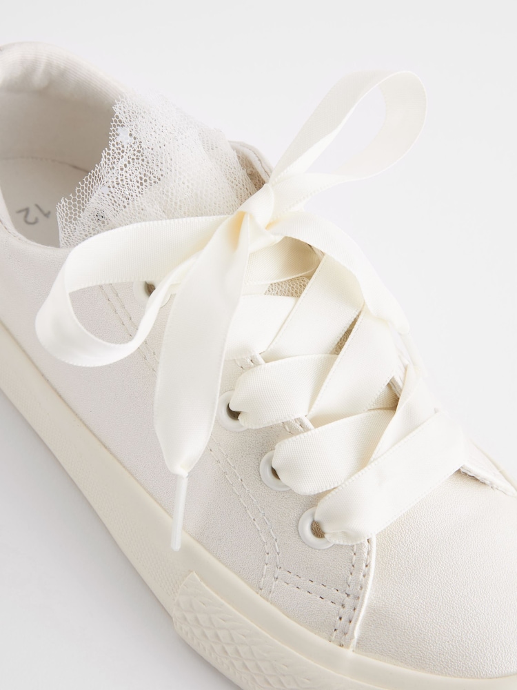 White Flower Girl Occasion Tulle Lace-Up Trainers - Image 7 of 8