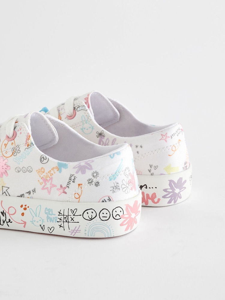 White Scribble Design Standard Fit (F) Star Lace-Up Trainers - Image 8 of 8