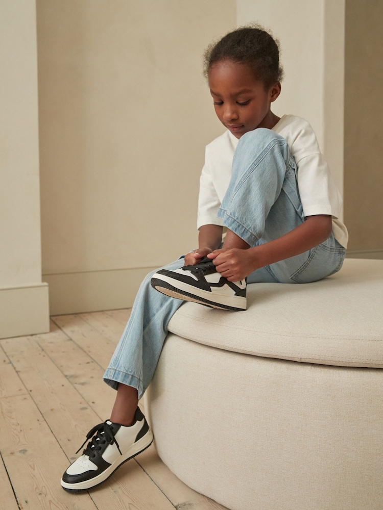White/ Black Lace-Up Trainers - Image 2 of 8