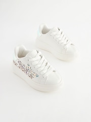 White Butterfly Lace Up Chunky Sole Trainers - Image 1 of 6