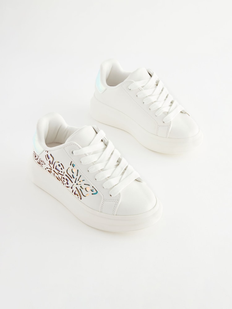 White Butterfly Lace Up Chunky Sole Trainers - Image 1 of 6