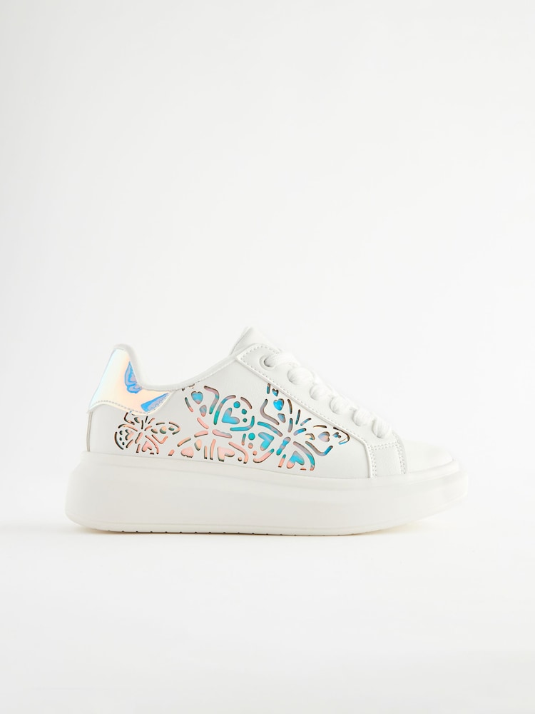 White Butterfly Lace Up Chunky Sole Trainers - Image 2 of 6