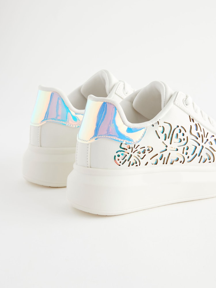 White Butterfly Lace Up Chunky Sole Trainers - Image 2 of 6