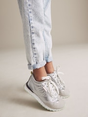 Silver Metallic Retro Lace-Up Trainers - Image 1 of 8