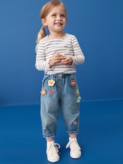 Albastru - 3D Flower Imprimeu Slouchy 100% blugi din bumbac (3luni-7ani) - Image 1 of 6
