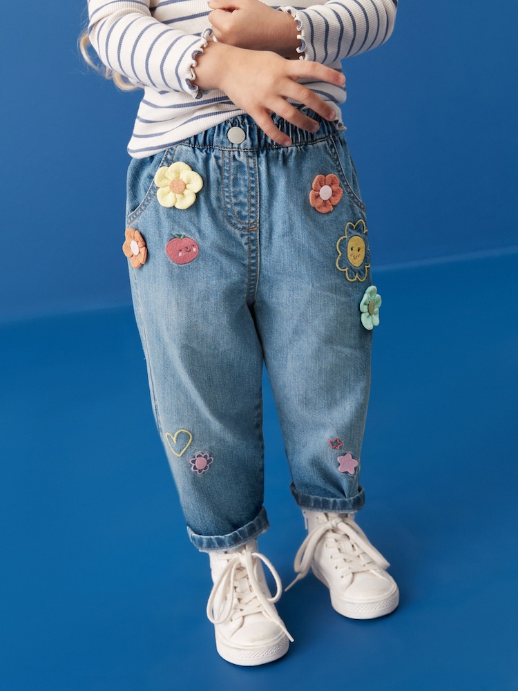 Albastru - 3D Flower Imprimeu Slouchy 100% blugi din bumbac (3luni-7ani) - Image 2 of 6