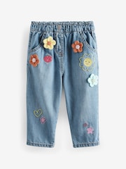 Albastru - 3D Flower Imprimeu Slouchy 100% blugi din bumbac (3luni-7ani) - Image 4 of 6