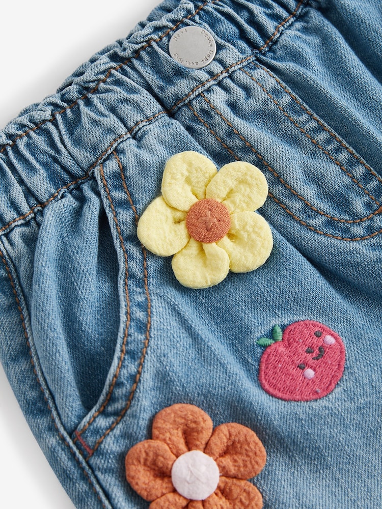 Albastru - 3D Flower Imprimeu Slouchy 100% blugi din bumbac (3luni-7ani) - Image 6 of 6