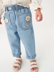 Mid Blue Denim Crochet Flower Slouchy Jeans (3mths-7yrs) - Image 2 of 6