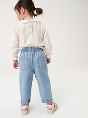 Mid Blue Denim Crochet Flower Slouchy Jeans (3mths-7yrs) - Image 3 of 6