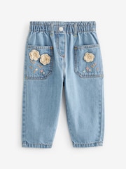 Mid Blue Denim Crochet Flower Slouchy Jeans (3mths-7yrs) - Image 4 of 6