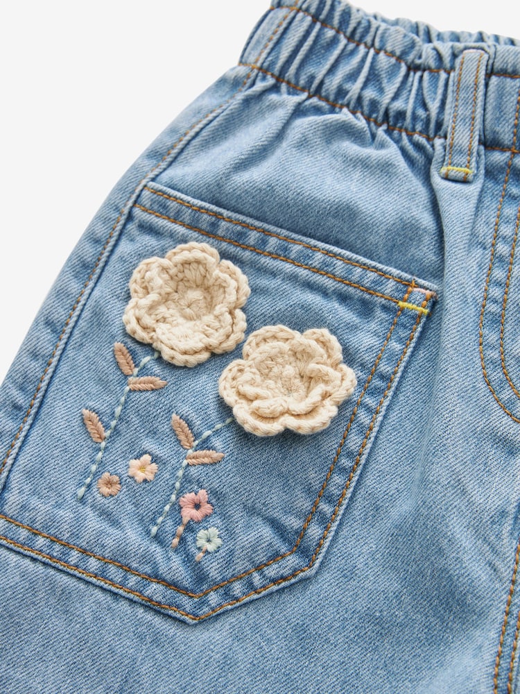 Mid Blue Denim Crochet Flower Slouchy Jeans (3mths-7yrs) - Image 6 of 6