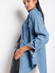 Srednje modra - Oversized denim 100% bombaž srajce - Slika 2 iz 6